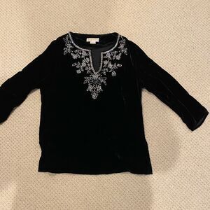 MICHAEL MICHAEL KORS BLACK VELVET TOP RHINESTONE & SILVER BEADING Size L